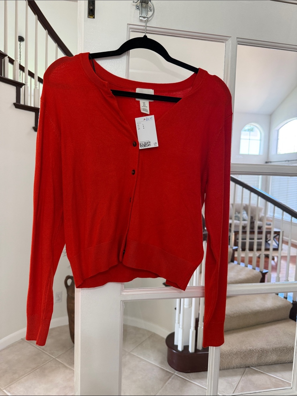 H&M NWT Size Large Red Women’s V-Neck Cardigan Sweater